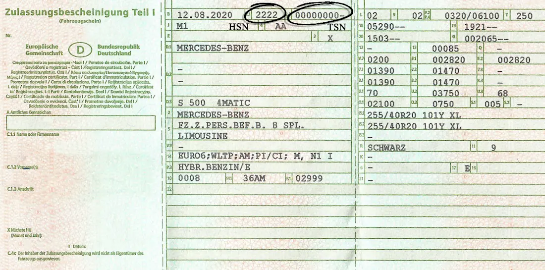 Beispiel eines korrekt gescannten Fahrzeugscheins